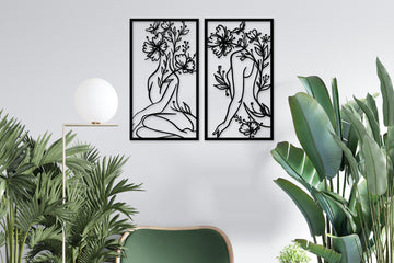 Floral Woman Face Metal Wall Art Set of 2