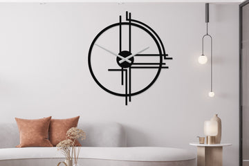 Modern Black Large Wall Clock Geometric Design