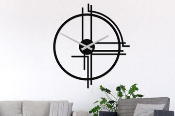 Modern Black Large Wall Clock Geometric Design